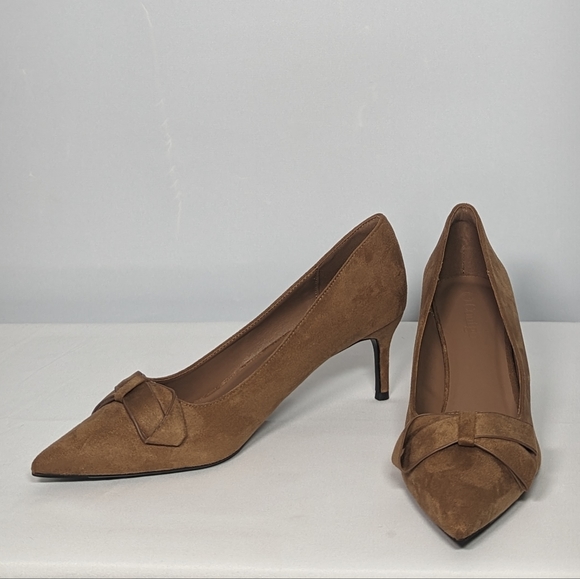 NEW Coutgo Pointy Toe Suede Bow Heels Sz 10 brown - Picture 2 of 4